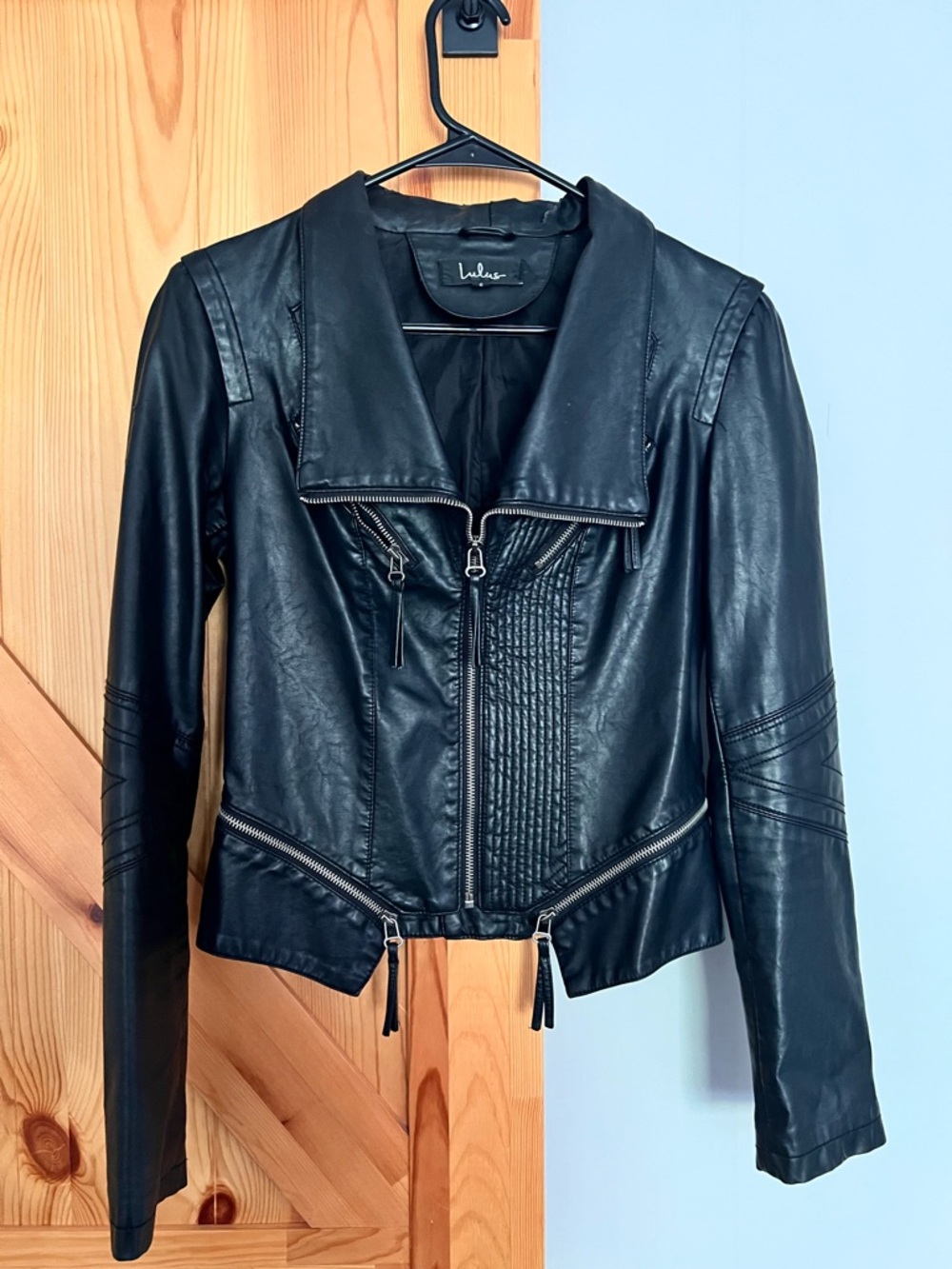 Lulu's Black Faux Leather Moto Jacket with Quilted Front